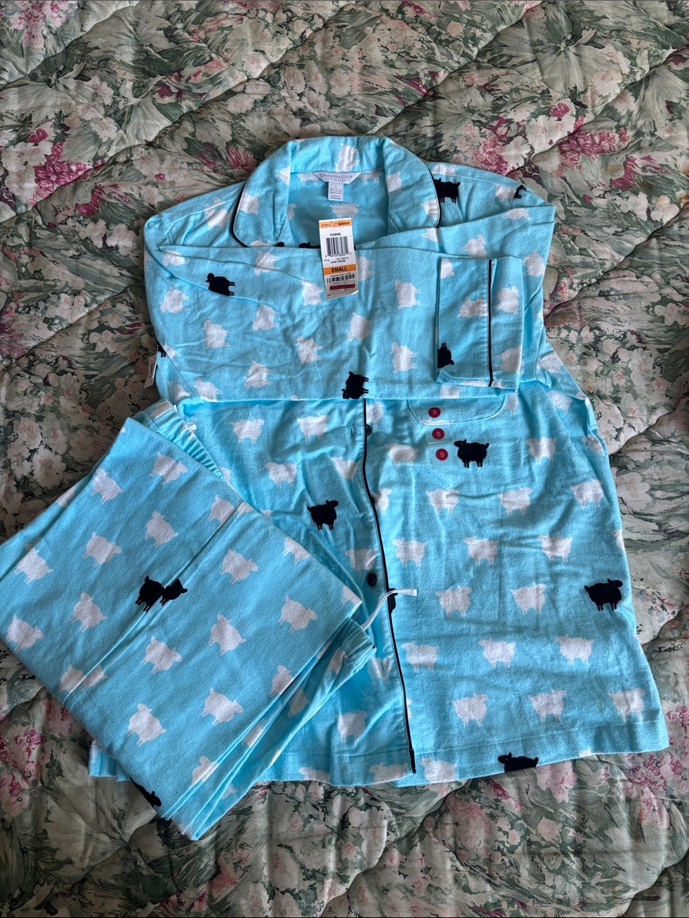 Charter Club Light Blue Sheep-Print Kids Pajama Set with Navy Accents